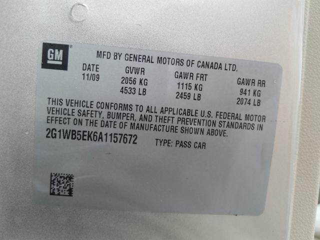 Photo 9 VIN: 2G1WB5EK6A1157672 - CHEVROLET IMPALA LT 