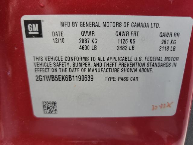 Photo 9 VIN: 2G1WB5EK6B1190639 - CHEVROLET IMPALA LT 