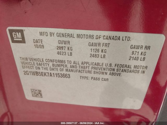 Photo 8 VIN: 2G1WB5EK7A1153663 - CHEVROLET IMPALA 