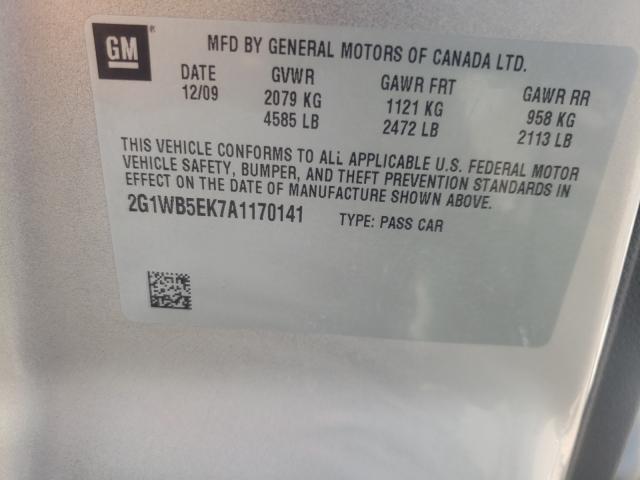 Photo 9 VIN: 2G1WB5EK7A1170141 - CHEVROLET IMPALA LT 