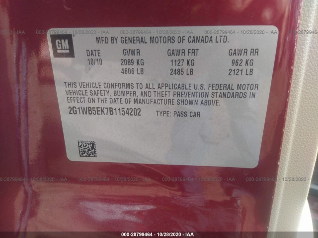 Photo 8 VIN: 2G1WB5EK7B1154202 - CHEVROLET IMPALA 