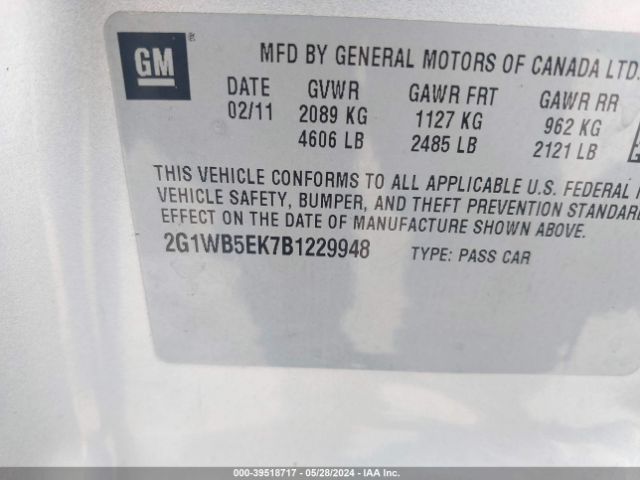 Photo 8 VIN: 2G1WB5EK7B1229948 - CHEVROLET IMPALA 