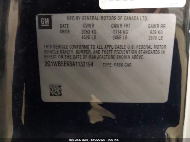 Photo 8 VIN: 2G1WB5EK8A1133194 - CHEVROLET IMPALA 