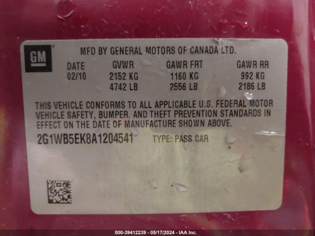 Photo 8 VIN: 2G1WB5EK8A1204541 - CHEVROLET IMPALA 