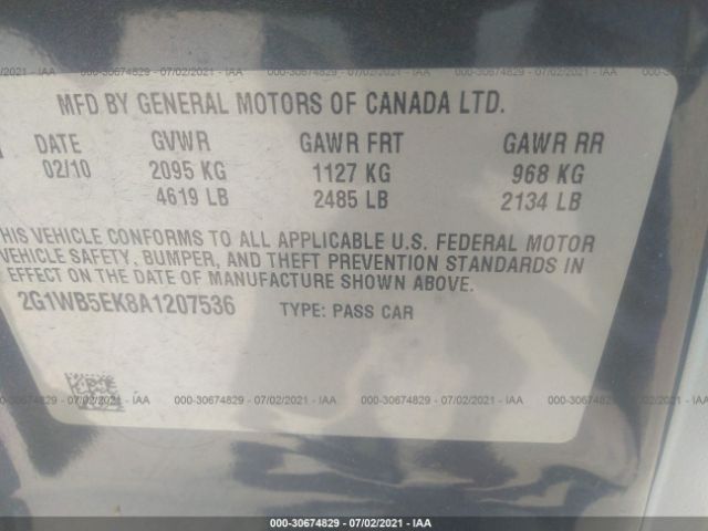 Photo 8 VIN: 2G1WB5EK8A1207536 - CHEVROLET IMPALA 