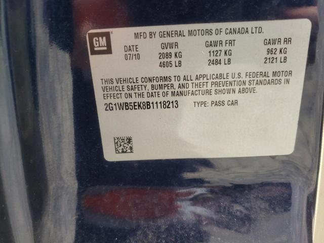 Photo 9 VIN: 2G1WB5EK8B1118213 - CHEVROLET IMPALA LT 