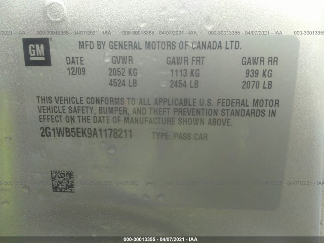 Photo 8 VIN: 2G1WB5EK9A1178211 - CHEVROLET IMPALA 