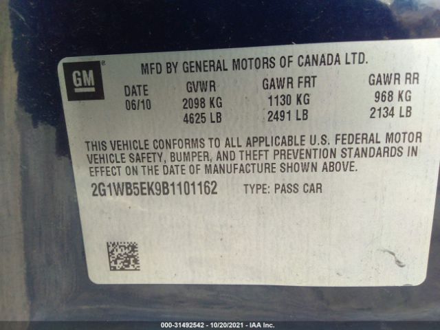 Photo 8 VIN: 2G1WB5EK9B1101162 - CHEVROLET IMPALA 