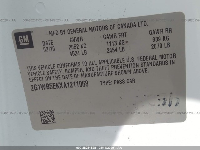 Photo 8 VIN: 2G1WB5EKXA1211068 - CHEVROLET IMPALA 