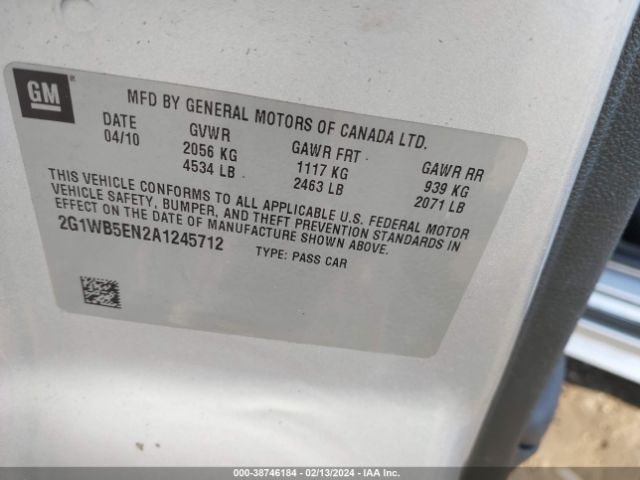 Photo 8 VIN: 2G1WB5EN2A1245712 - CHEVROLET IMPALA 