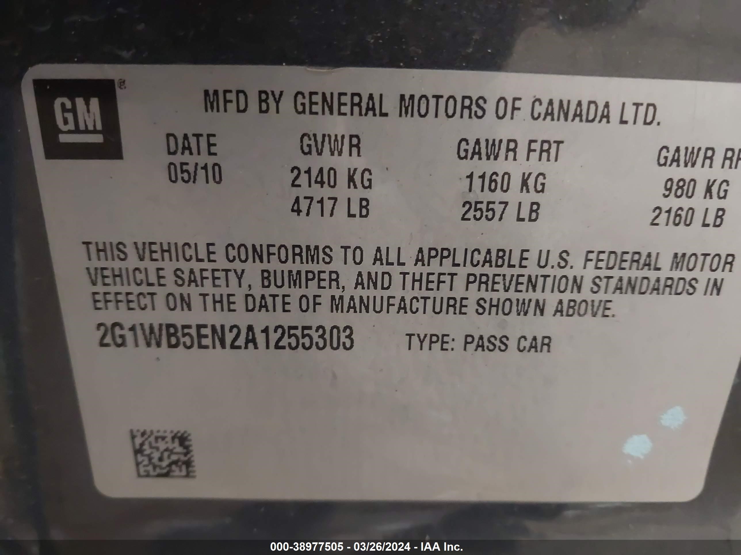 Photo 8 VIN: 2G1WB5EN2A1255303 - CHEVROLET IMPALA 