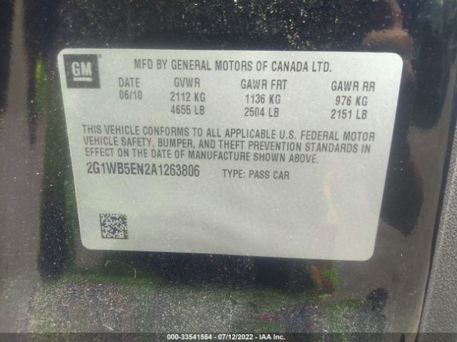 Photo 8 VIN: 2G1WB5EN2A1263806 - CHEVROLET IMPALA 