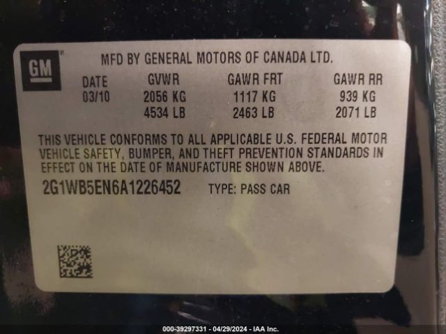 Photo 8 VIN: 2G1WB5EN6A1226452 - CHEVROLET IMPALA 