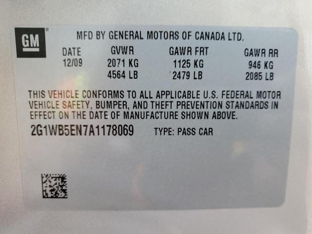 Photo 12 VIN: 2G1WB5EN7A1178069 - CHEVROLET IMPALA LT 