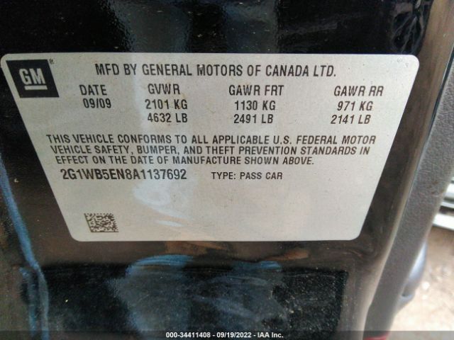 Photo 8 VIN: 2G1WB5EN8A1137692 - CHEVROLET IMPALA 