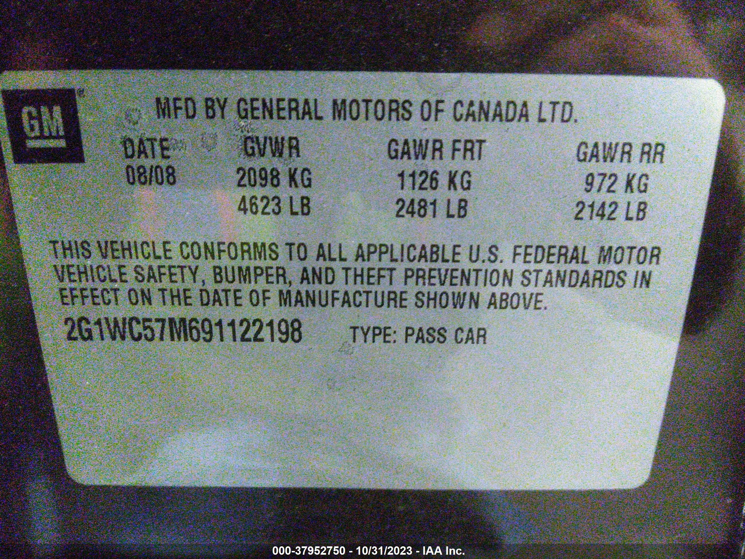 Photo 8 VIN: 2G1WC57M691122198 - CHEVROLET IMPALA 