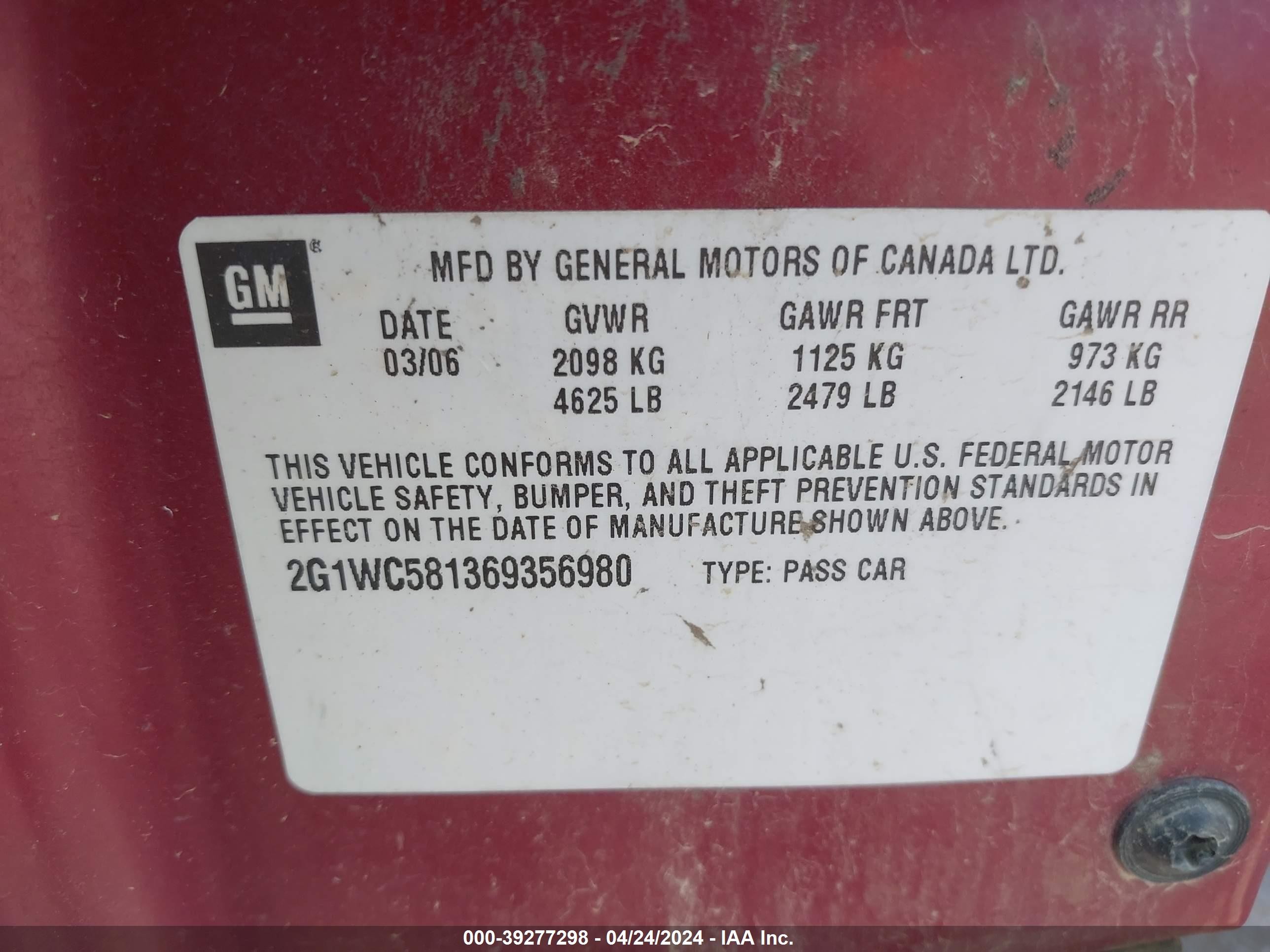 Photo 8 VIN: 2G1WC581369356980 - CHEVROLET IMPALA 