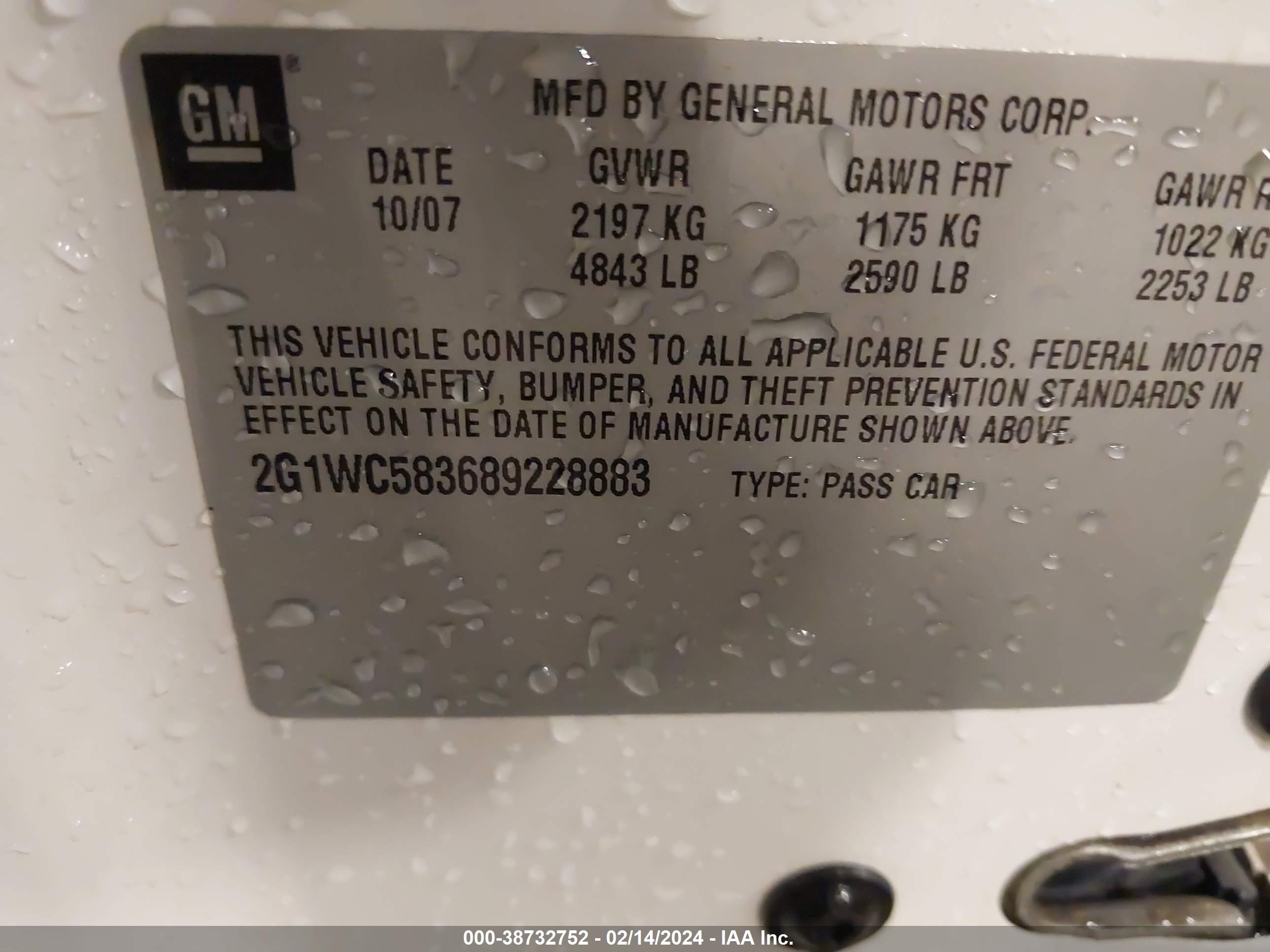 Photo 8 VIN: 2G1WC583689228883 - CHEVROLET IMPALA 