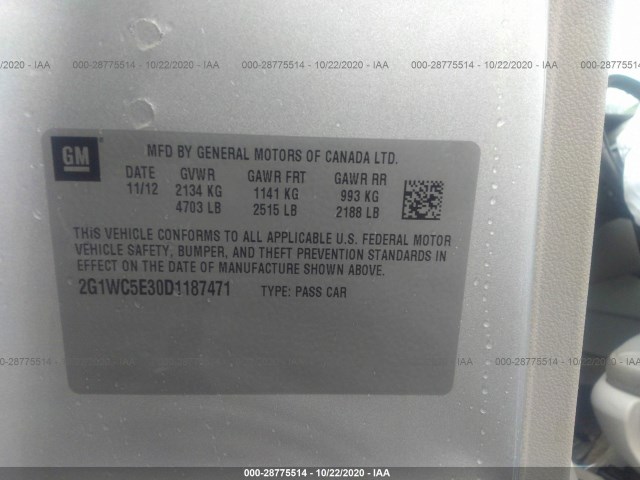 Photo 8 VIN: 2G1WC5E30D1187471 - CHEVROLET IMPALA 