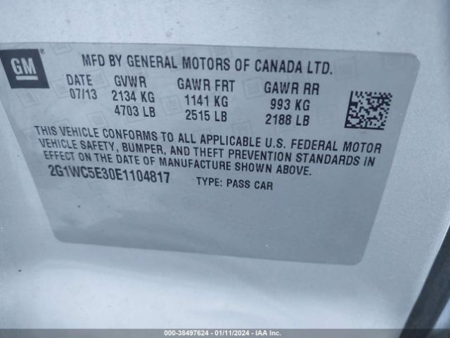 Photo 8 VIN: 2G1WC5E30E1104817 - CHEVROLET IMPALA LIMITED 