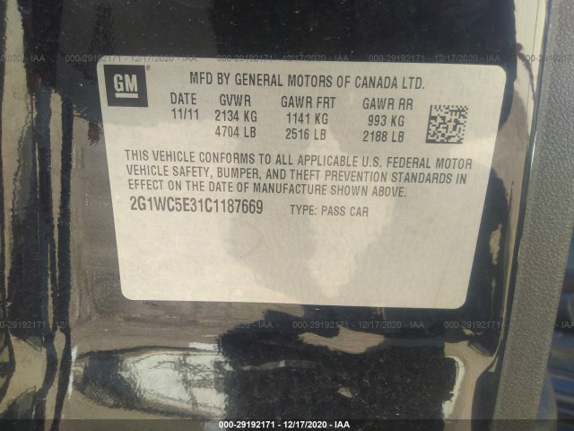 Photo 8 VIN: 2G1WC5E31C1187669 - CHEVROLET IMPALA 