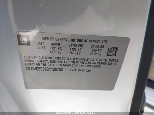 Photo 8 VIN: 2G1WC5E32C1126752 - CHEVROLET IMPALA 