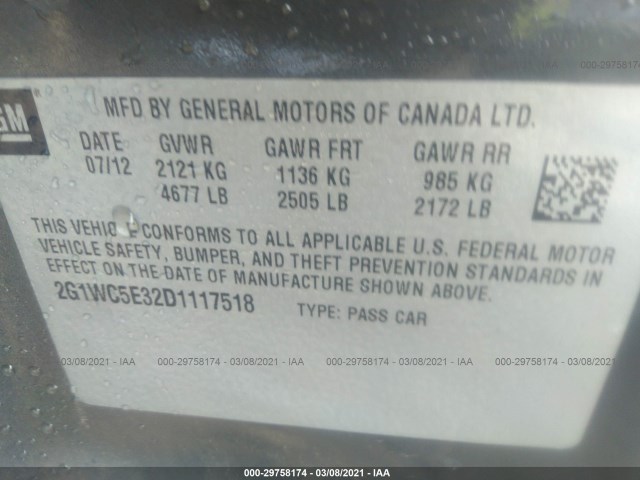 Photo 8 VIN: 2G1WC5E32D1117518 - CHEVROLET IMPALA 