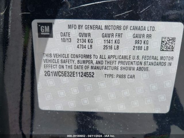 Photo 8 VIN: 2G1WC5E32E1124552 - CHEVROLET IMPALA LIMITED 