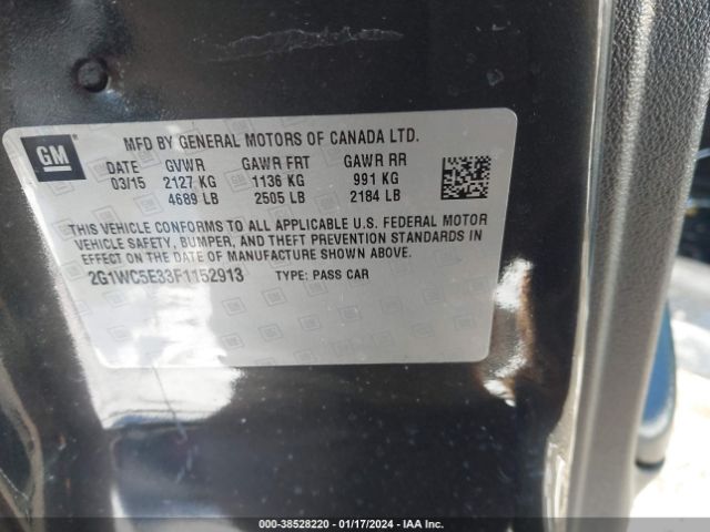 Photo 8 VIN: 2G1WC5E33F1152913 - CHEVROLET IMPALA LIMITED 