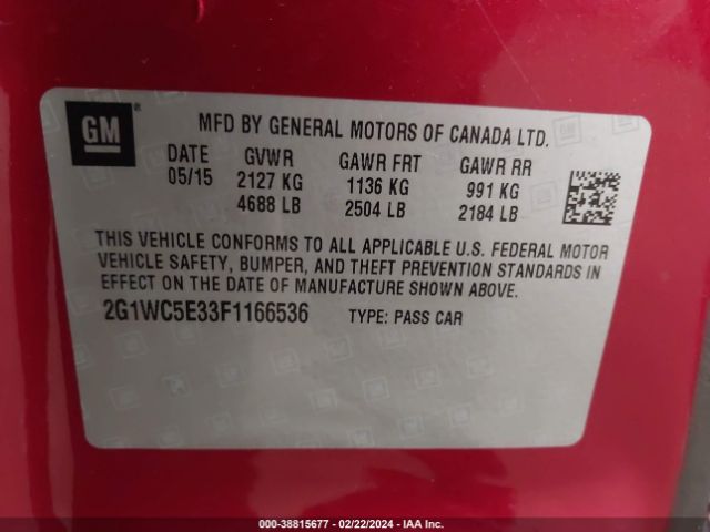 Photo 8 VIN: 2G1WC5E33F1166536 - CHEVROLET IMPALA LIMITED 