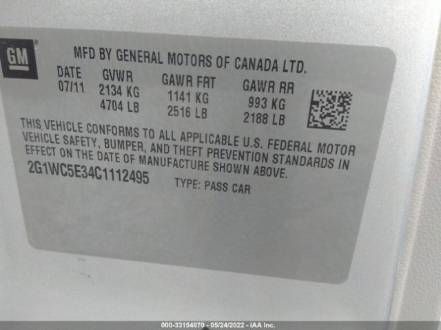 Photo 8 VIN: 2G1WC5E34C1112495 - CHEVROLET IMPALA 