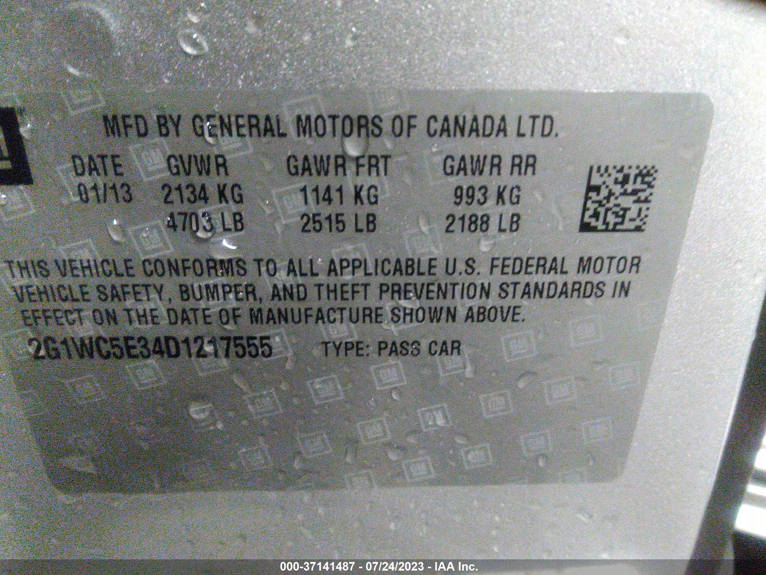 Photo 8 VIN: 2G1WC5E34D1217555 - CHEVROLET IMPALA 