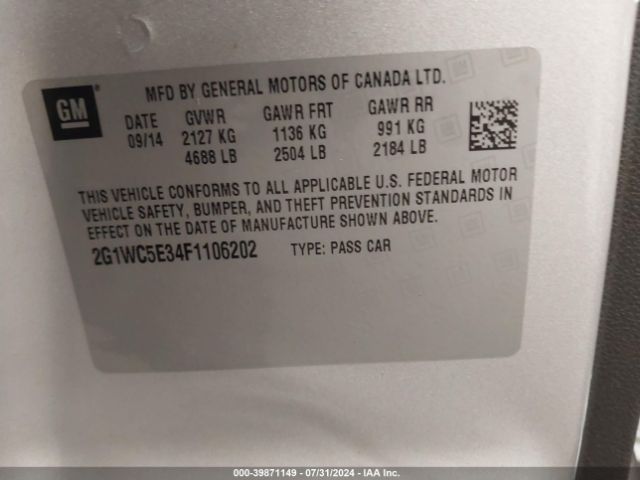 Photo 8 VIN: 2G1WC5E34F1106202 - CHEVROLET IMPALA LIMITED 