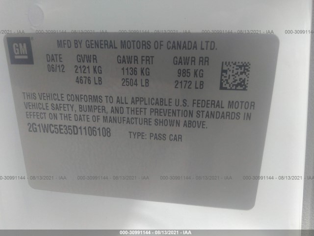 Photo 8 VIN: 2G1WC5E35D1106108 - CHEVROLET IMPALA 