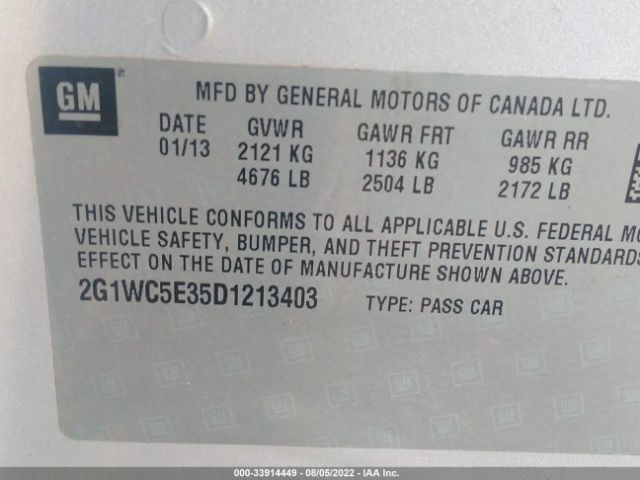 Photo 8 VIN: 2G1WC5E35D1213403 - CHEVROLET IMPALA 