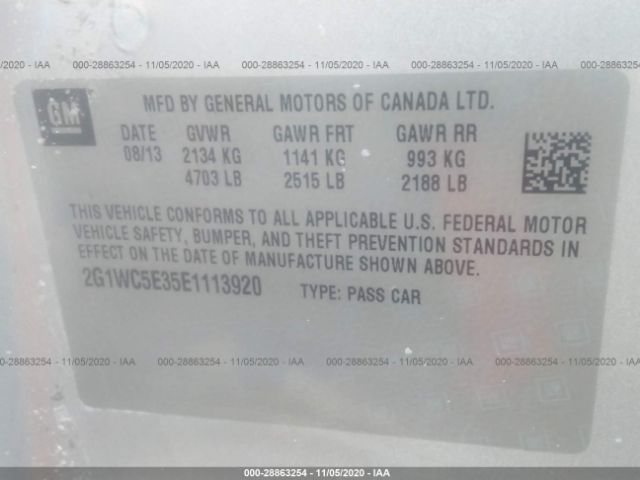 Photo 8 VIN: 2G1WC5E35E1113920 - CHEVROLET IMPALA LIMITED 