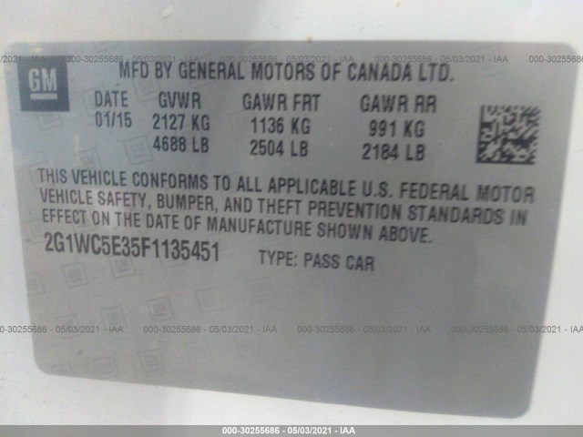 Photo 8 VIN: 2G1WC5E35F1135451 - CHEVROLET IMPALA LIMITED 