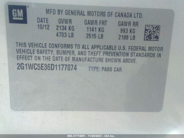 Photo 8 VIN: 2G1WC5E36D1177074 - CHEVROLET IMPALA 