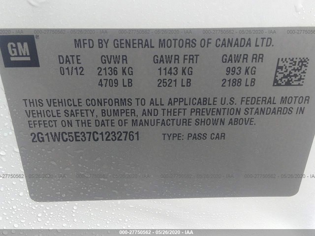 Photo 8 VIN: 2G1WC5E37C1232761 - CHEVROLET IMPALA 