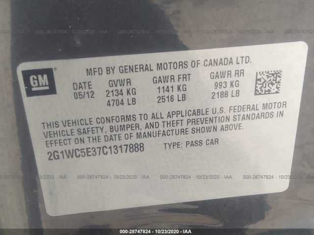 Photo 8 VIN: 2G1WC5E37C1317888 - CHEVROLET IMPALA 