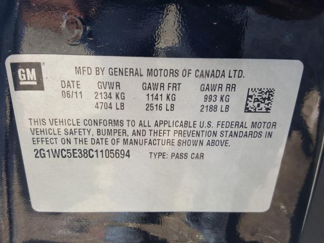 Photo 9 VIN: 2G1WC5E38C1105694 - CHEVROLET IMPALA LTZ 