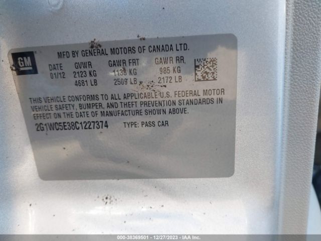 Photo 8 VIN: 2G1WC5E38C1227374 - CHEVROLET IMPALA 