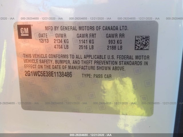 Photo 8 VIN: 2G1WC5E38E1138486 - CHEVROLET IMPALA LIMITED 