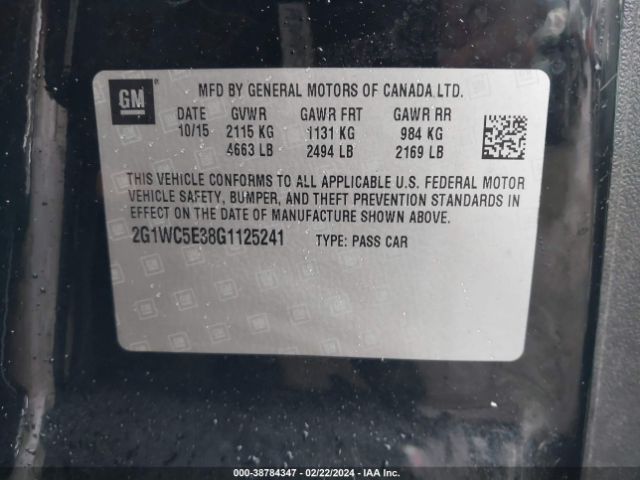 Photo 8 VIN: 2G1WC5E38G1125241 - CHEVROLET IMPALA LIMITED 