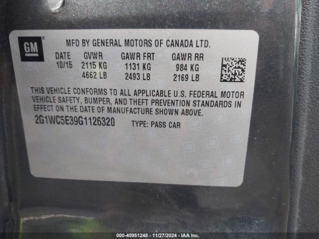 Photo 8 VIN: 2G1WC5E39G1126320 - CHEVROLET IMPALA LIMITED 