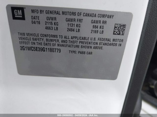 Photo 8 VIN: 2G1WC5E39G1180779 - CHEVROLET IMPALA LIMITED 