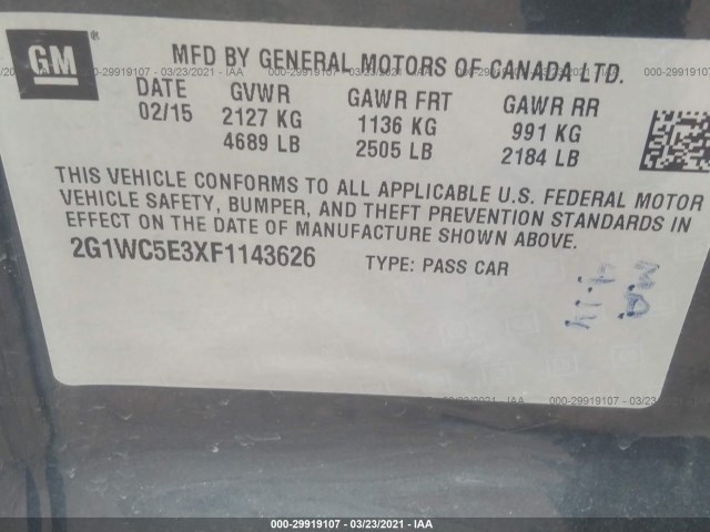 Photo 8 VIN: 2G1WC5E3XF1143626 - CHEVROLET IMPALA LIMITED 