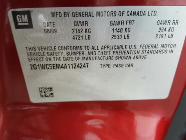 Photo 9 VIN: 2G1WC5EM4A1124247 - CHEVROLET IMPALA LTZ 