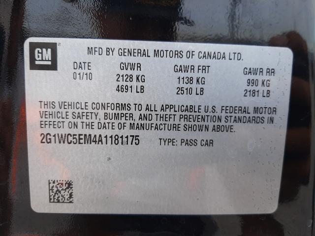 Photo 9 VIN: 2G1WC5EM4A1181175 - CHEVROLET IMPALA LTZ 