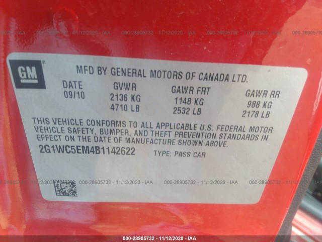 Photo 8 VIN: 2G1WC5EM4B1142622 - CHEVROLET IMPALA 